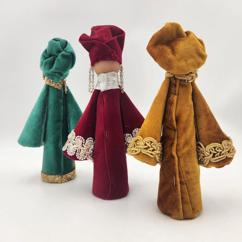 Handmade Vintage Velvet Three Wise Men  Upcycled Thread Cone Figures Atlantic